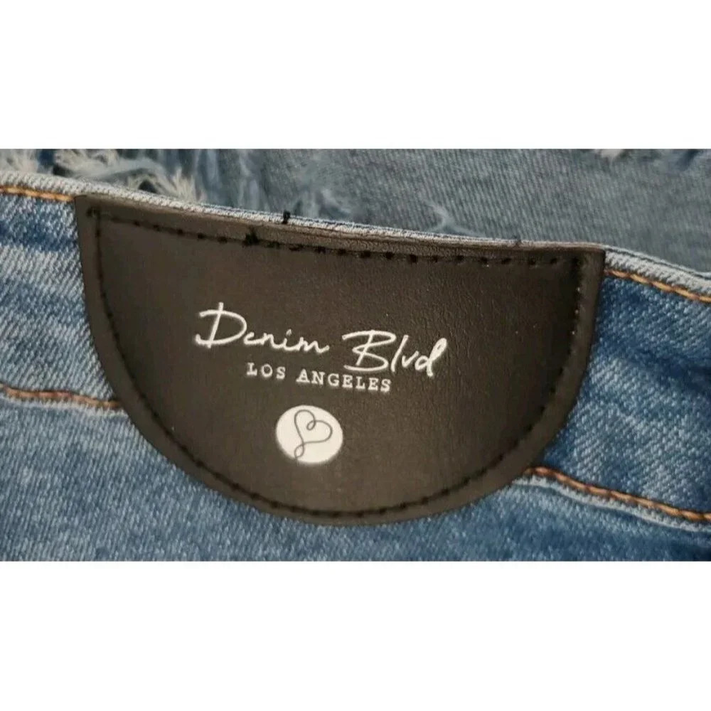 Denim Blvd Los Angeles High Rise Flare Raw Hi Low Hem Jeans Stretch Size Large - Picture 8 of 14